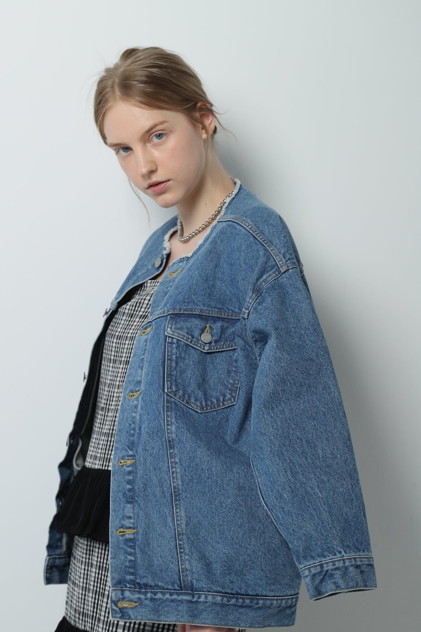 no collar denim JK